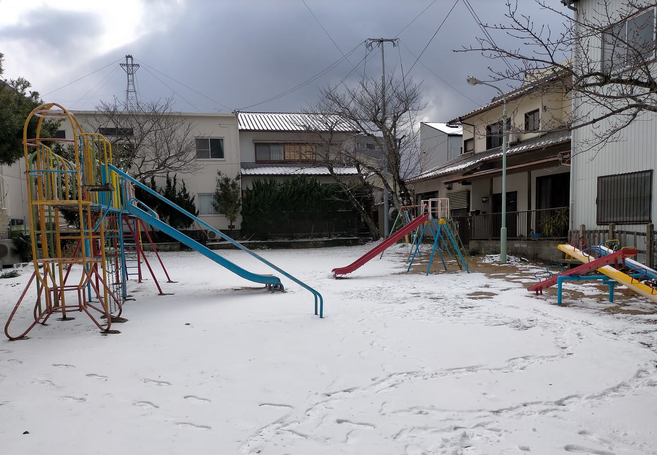 1月8日昼過ぎの公園は薄っすら雪が積もっていました